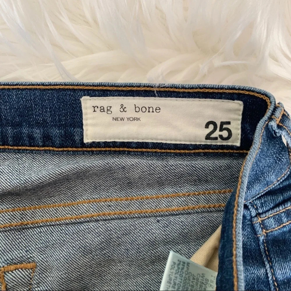 Rag & Bone Dre Slim Boyfriend Jean Java Blue w/Holes Raw Hem Distressed Denim 25 - Picture 8 of 11